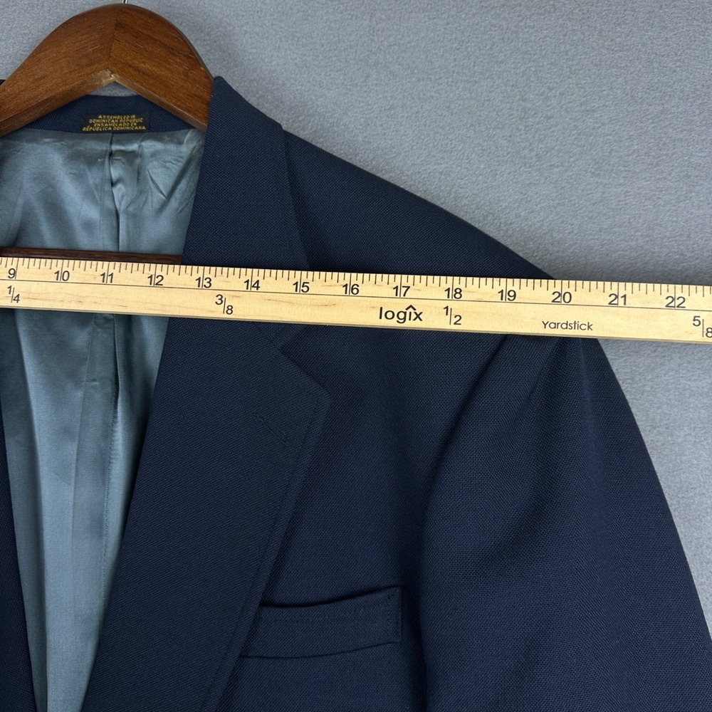 Stafford Mens Navy Blue Worsted Wool Blend Blazer Gold Crest Button Jacket 42S - Picture 9 of 12
